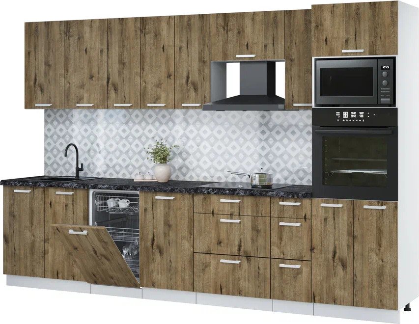 

Готовая кухня Интерлиния Мила Лайт 3.2-ПМ3 (дуб веллингтон/дуб веллингтон/кастилло темный)