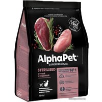 Сухой корм для кошек AlphaPet Superpremium Sterilised с уткой и индейкой 400 г