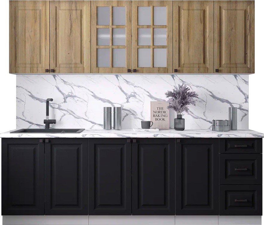 

Готовая кухня Интерлиния Мила Деко 2.4А (черный/дуб вотан/белый гранит)