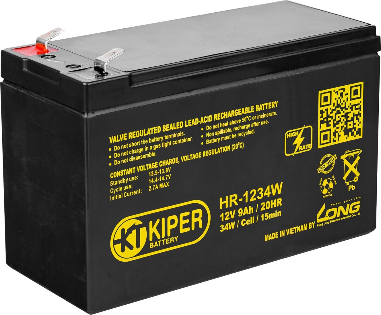 

Аккумулятор для ИБП Kiper HR-1234W F2 (12В/9 А·ч)