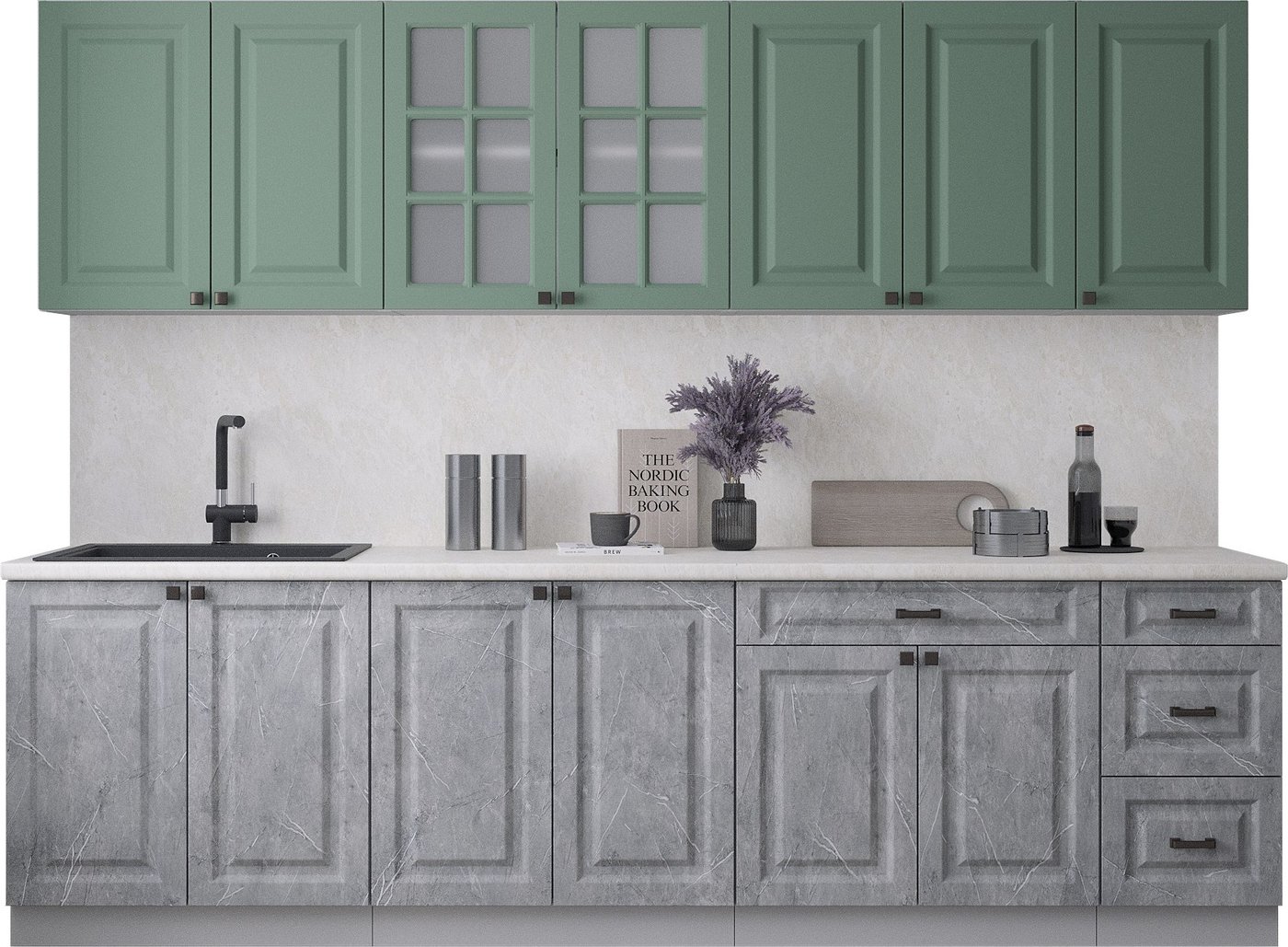 

Готовая кухня Интерлиния Мила Деко 2.8Б (керамика/мята/опал светлый)