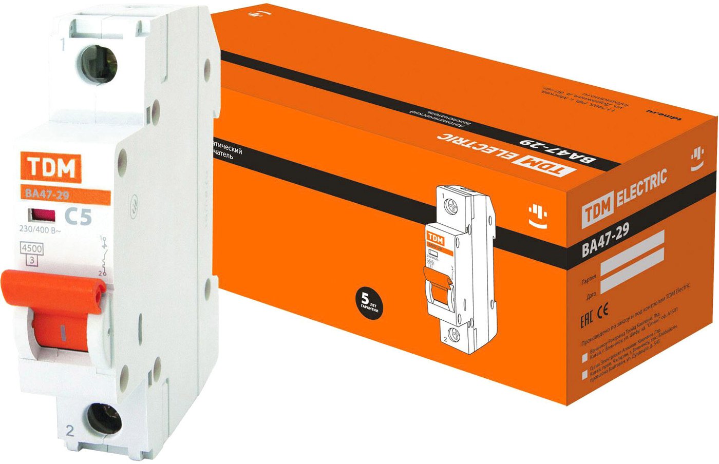

Выключатель автоматический TDM Electric ВА 47-29 1Р 5А (C) 4.5кА SQ0206-0069