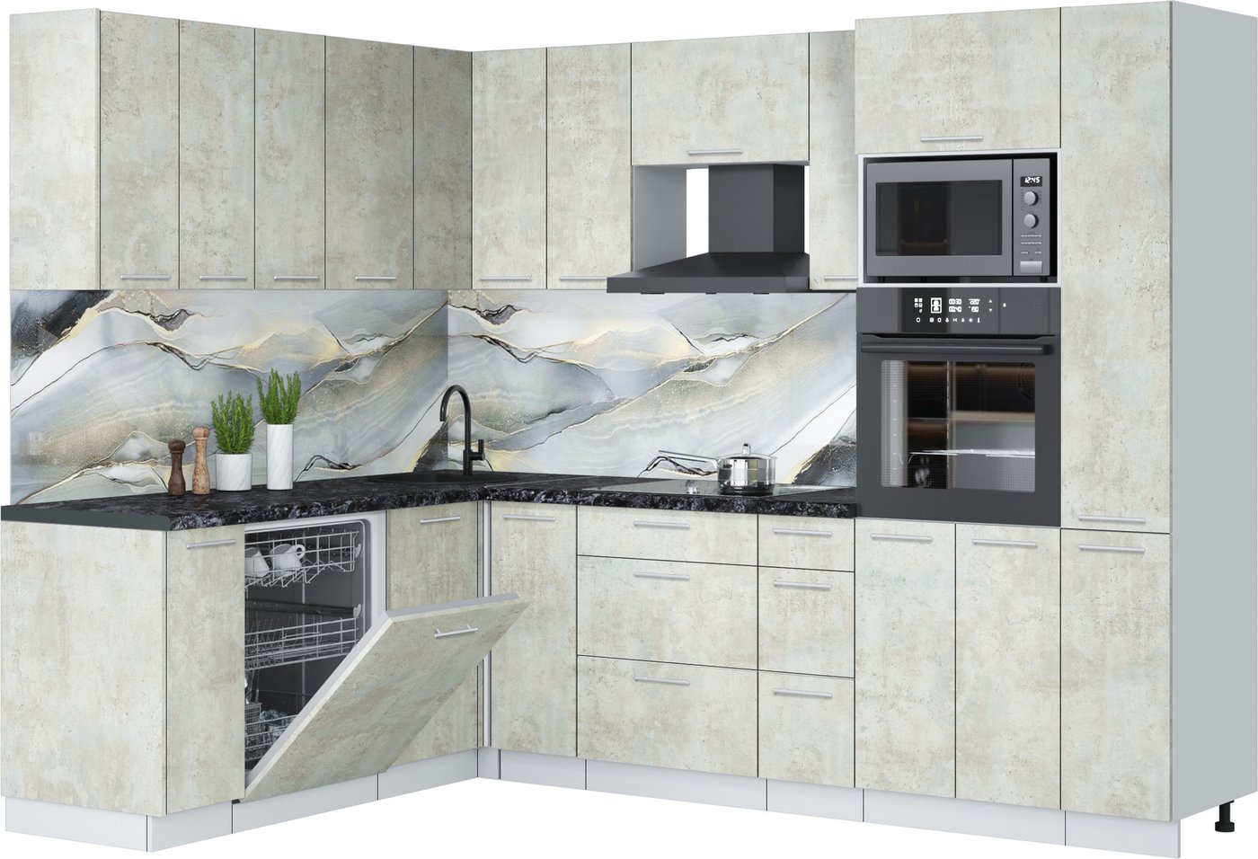 

Готовая кухня Интерлиния Мила Лайт 1.896х2.68 (бетон лайт/бетон лайт/кастилло темный)