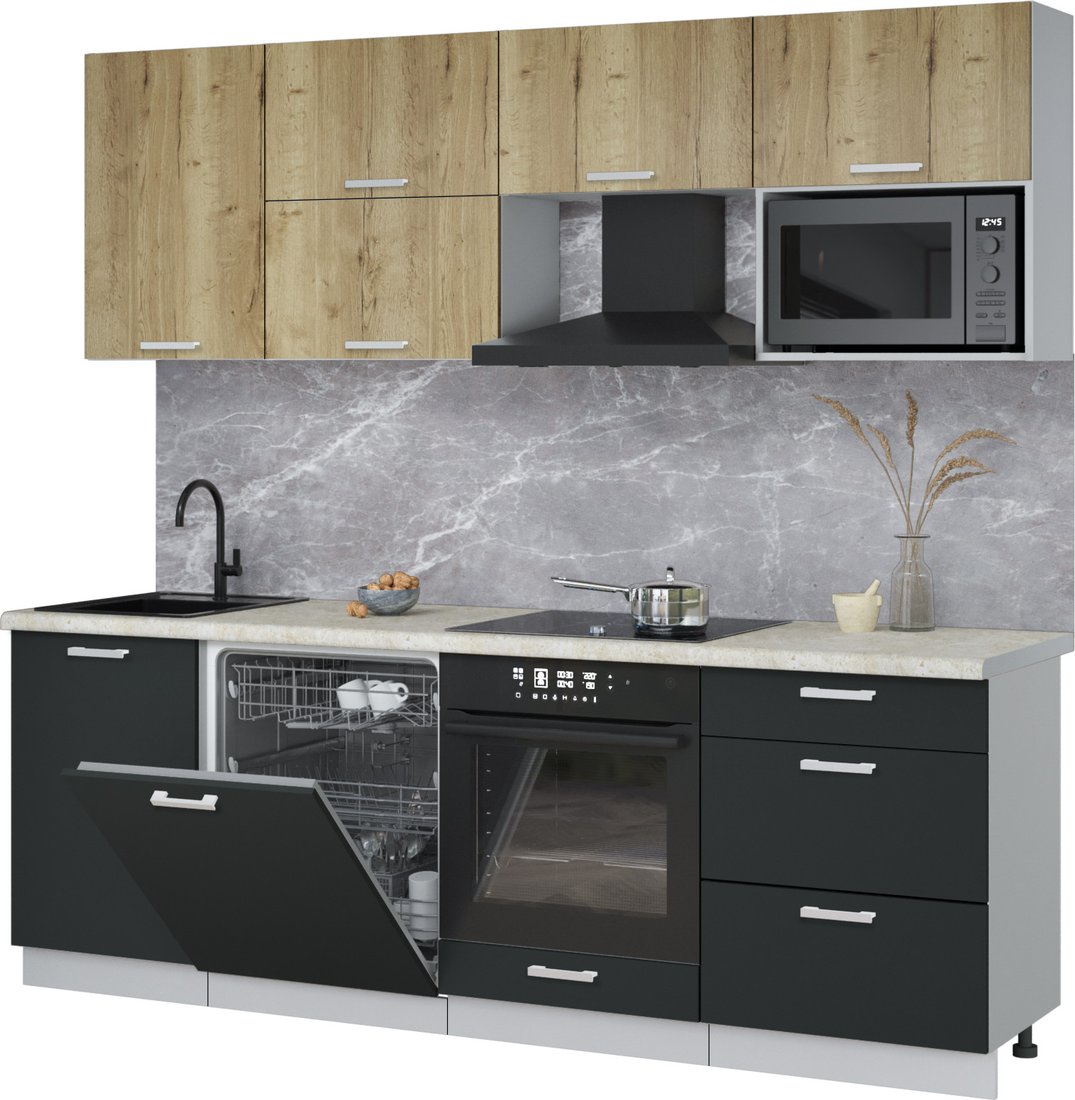 

Готовая кухня Интерлиния Мила Лайт 2.3-ПМ2 (дуб золотой/антрацит/опал светлый)