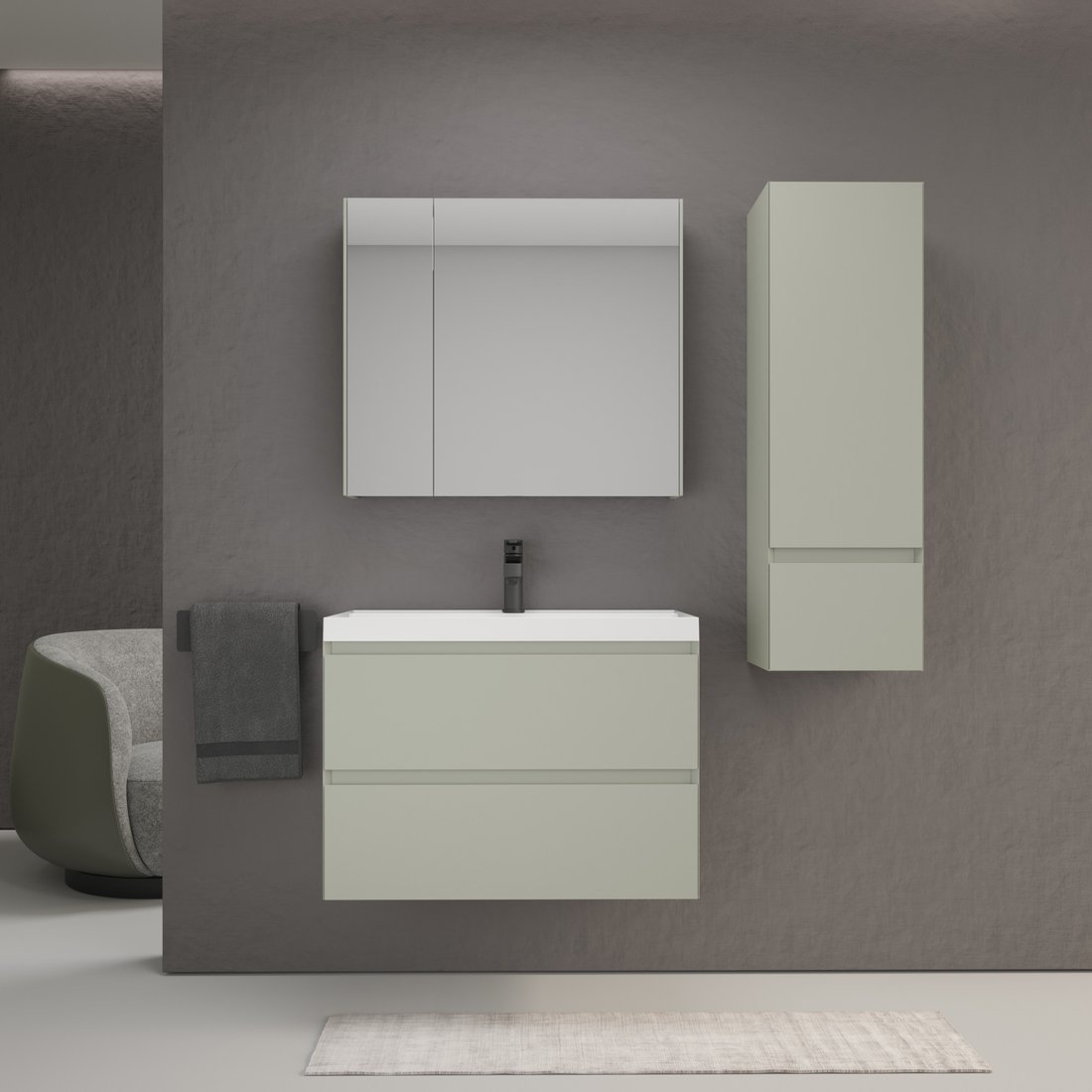 

Symbolite Тумба под умывальник Манхэттен 80 Plus 2 ящика (подвесная, олива)