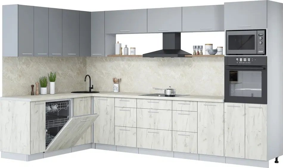 

Готовая кухня Интерлиния Мила Лайт 1.896х3.38-2 (серебро/дуб белый/опал светлый)