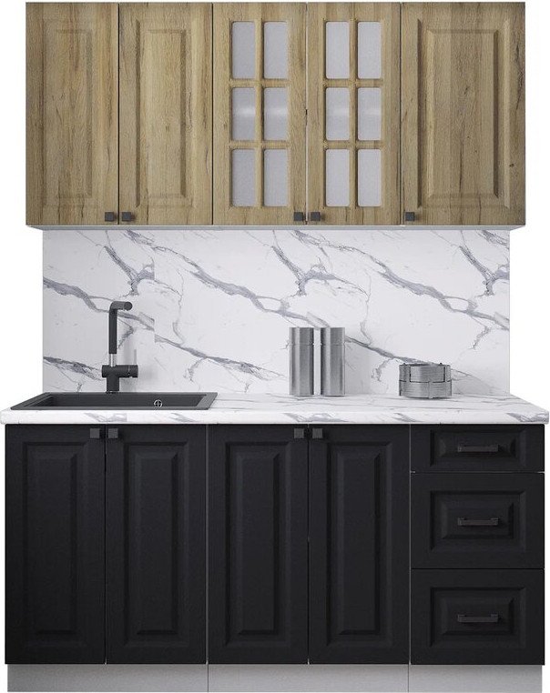 

Готовая кухня Интерлиния Мила Деко 1.6Б (черный/дуб вотан/белый гранит)