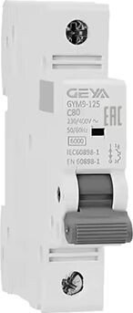 

Выключатель автоматический GEYA GYM9-125-1P-80C 1P 80A C 6kA 1M GYM91251P80C