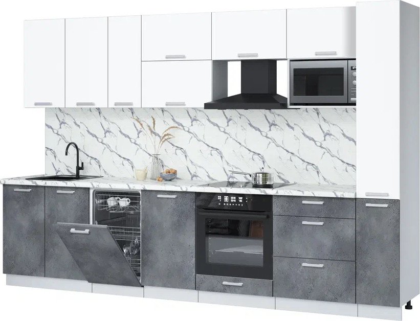 

Готовая кухня Интерлиния Мила Лайт 3.2-ПМ4 (белый платинум/бетон портленд/белый гранит)