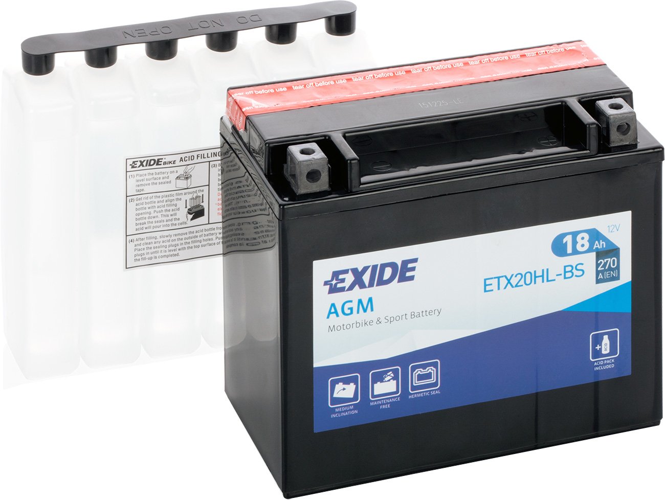 

Мотоциклетный аккумулятор Exide ETX20HL-BS (18 А·ч)