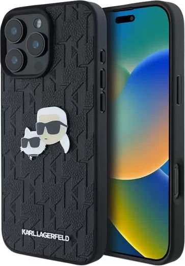 

Чехол для телефона Lagerfeld PU Grained Monogram NFT Karl&Choupette metal Heads для iPhone 16 Pro Max KLHCP16XPGKLKCPK