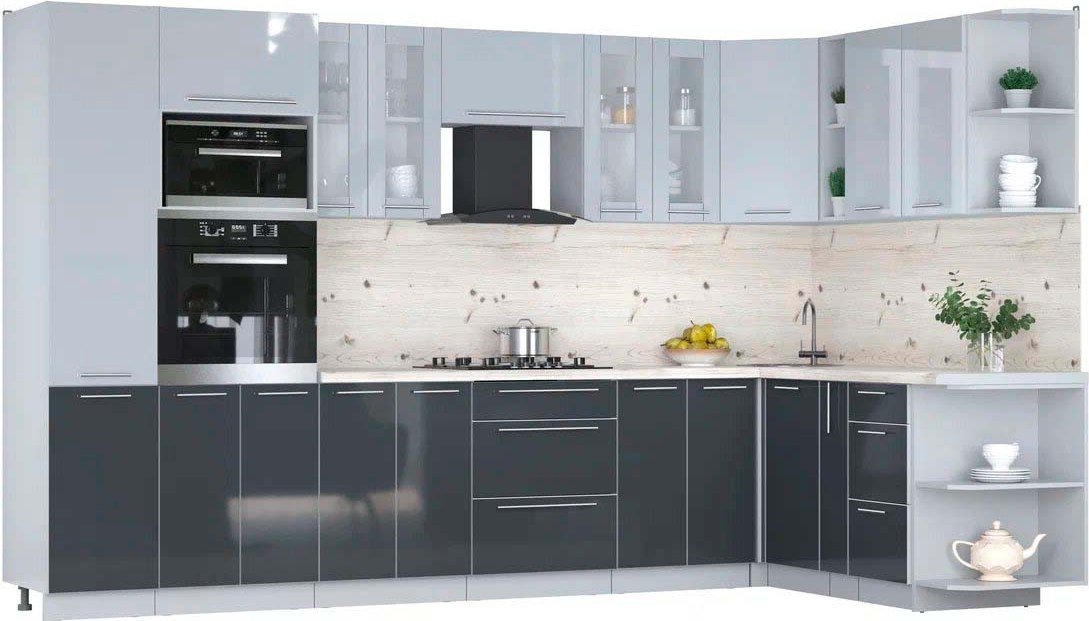 

Готовая кухня Интерлиния Мила Пластик 1.88x3.4 PR (туманный глянец/антрацит/бискайская сосна)