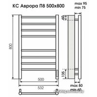 Полотенцесушитель TERMINUS Аврора электро КС П8 с диммером (500x800, белый)