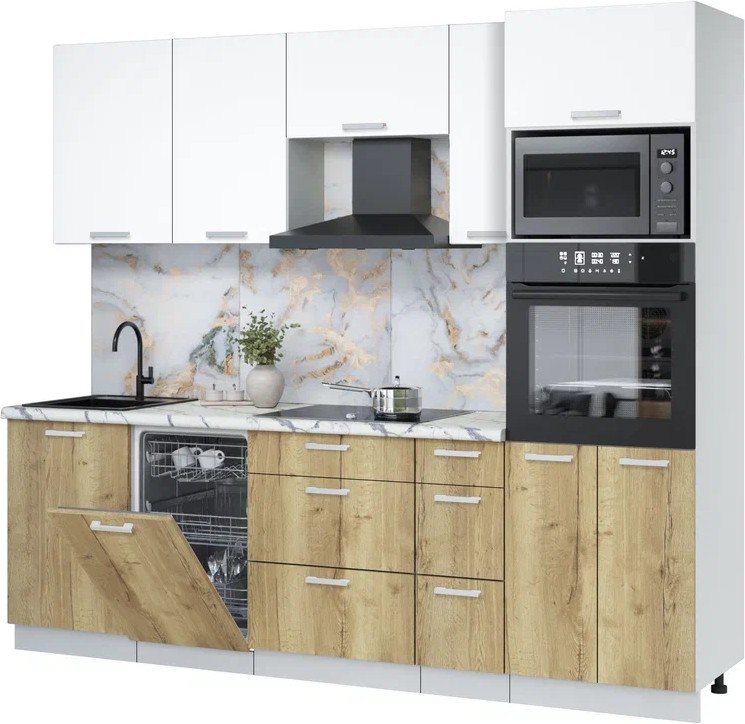 

Готовая кухня Интерлиния Мила Лайт 2.45-ПМ3 (белый платинум/дуб золотой/белый гранит)