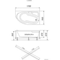 Ванна Triton София 170х95 правая (с каркасом)
