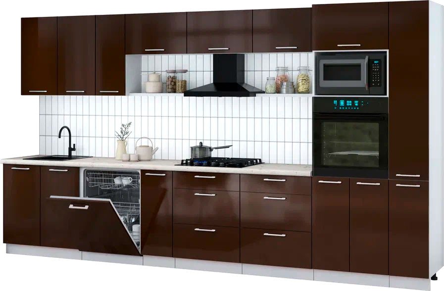 

Готовая кухня Интерлиния Мила Gloss 3.8-ПМ1 (шоколад глянец/шоколад глянец/бискайская сосна)