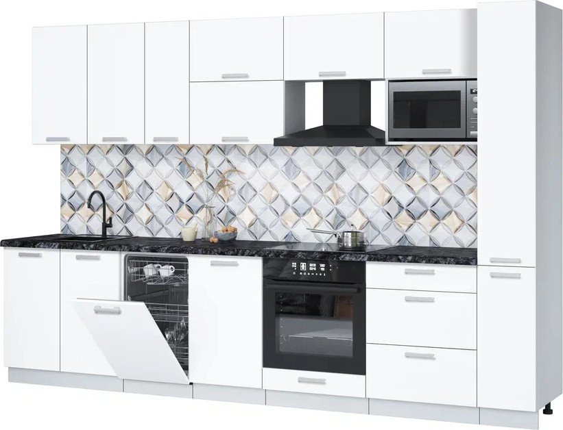 

Готовая кухня Интерлиния Мила Лайт 3.2-ПМ4 (белый платинум/белый платинум/кастилло темный)