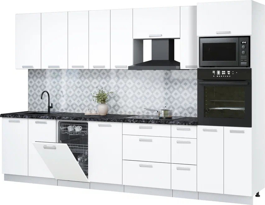 

Готовая кухня Интерлиния Мила Лайт 3.2-ПМ3 (белый платинум/белый платинум/кастилло темный)