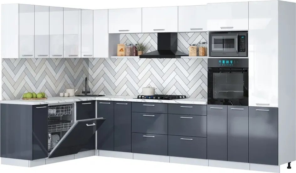 

Готовая кухня Интерлиния Мила Gloss 1.896х3.38 (асфальт глянец/белый глянец/белый гранит)