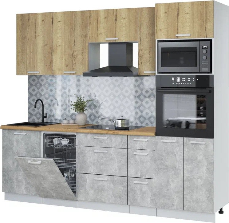 

Готовая кухня Интерлиния Мила Лайт 2.45-ПМ3 (дуб золотой/бетон/дуб бунратти)