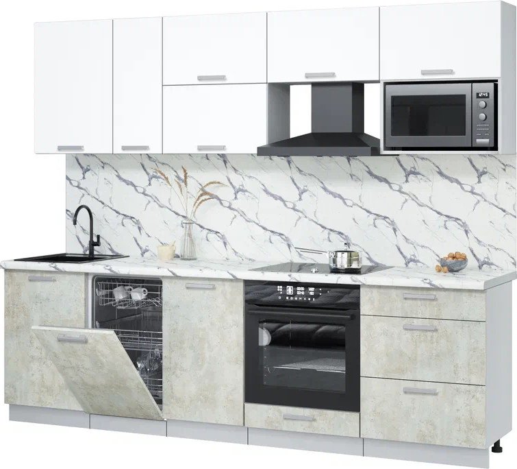 

Готовая кухня Интерлиния Мила Лайт 2.6-ПМ4 (белый платинум/бетон лайт/белый гранит)