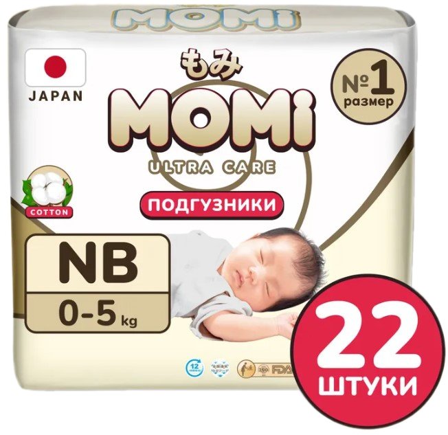 

Трусики-подгузники Momi Ultra Care NB до 5кг (22шт)