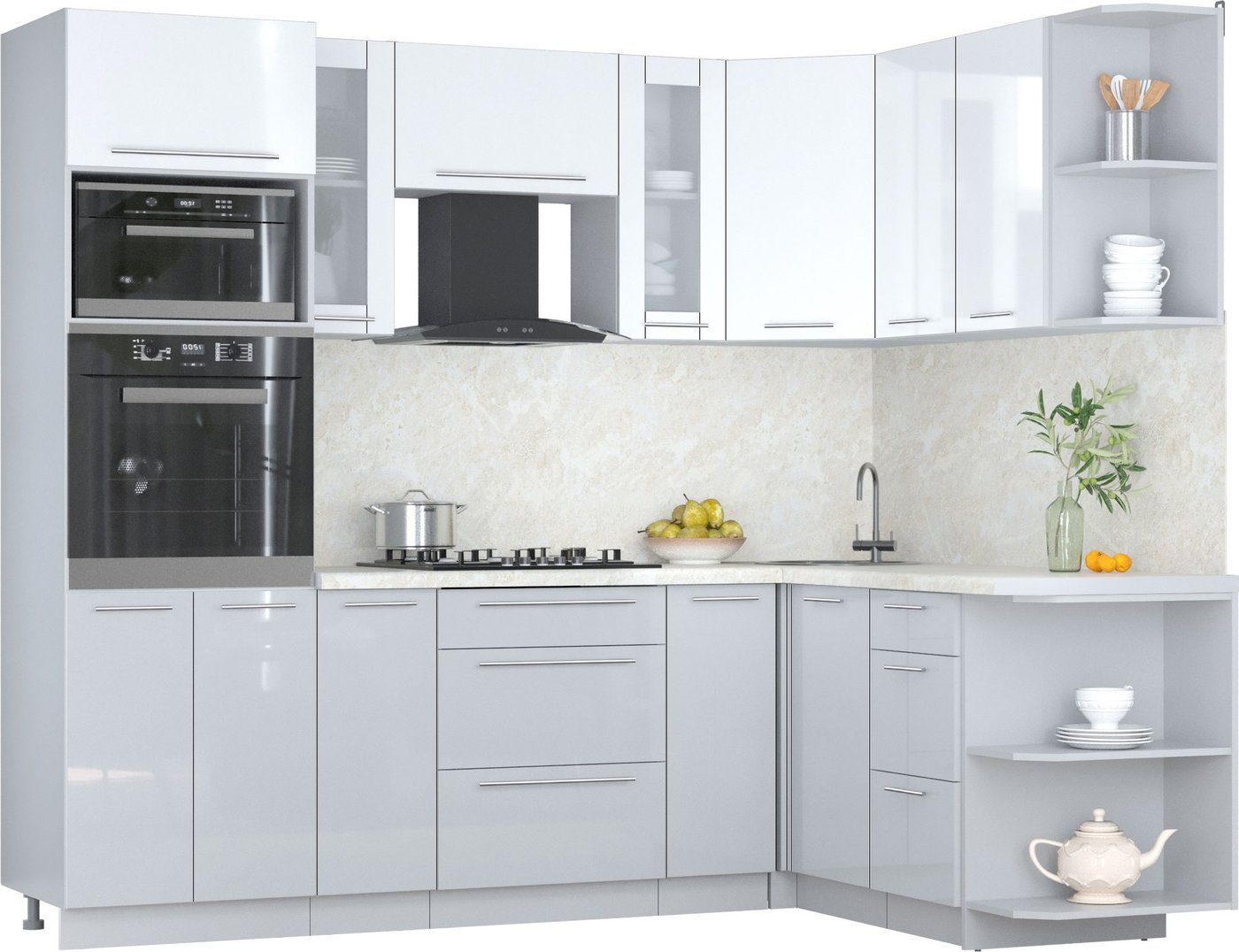 

Готовая кухня Интерлиния Мила Пластик 1.68x2.4 PR (белый глянец/туманный глянец/опал светлый)