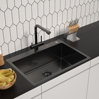 Кухонная мойка ARFEKA ECO AR 700*500 BLACK PVD NANO DECOR VOLCANIC ROCK