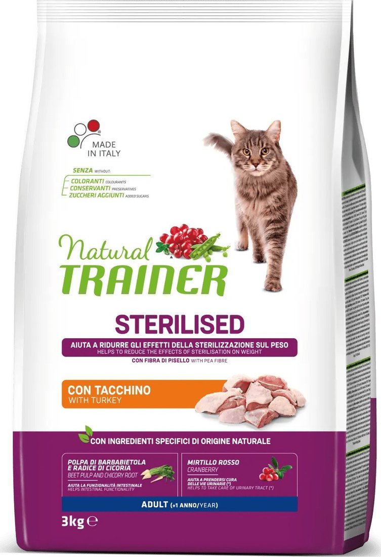 Сухой корм для кошек Trainer Natural Sterilised Корм сухой для стерилизованных кошек и кастрирован.котов со свежим белым мясом 3 кг
