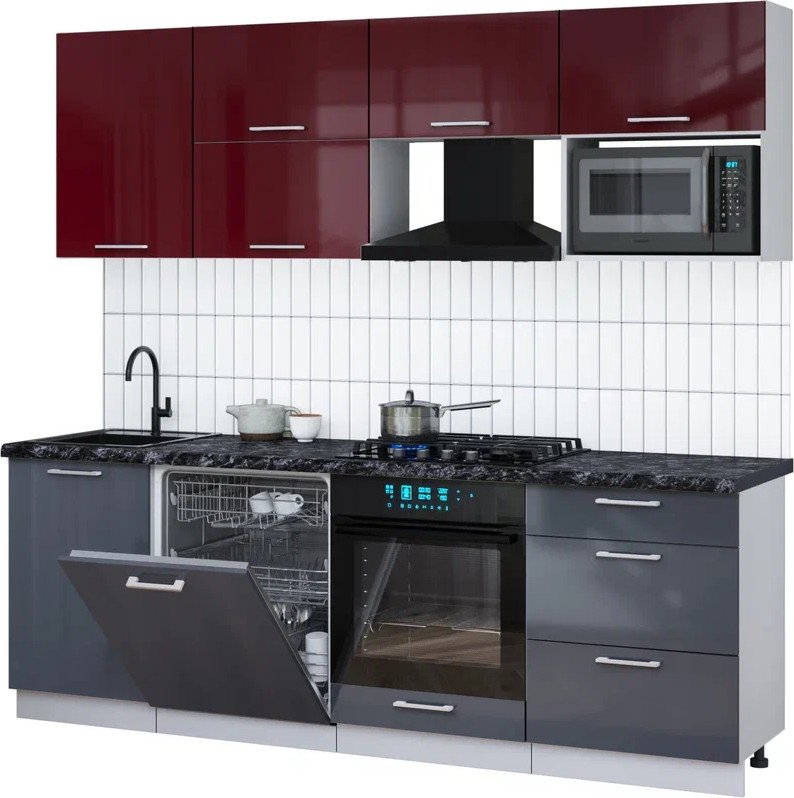 

Готовая кухня Интерлиния Мила Gloss 2.3-ПМ2 (асфальт глянец/бордовый глянец/кастилло темный)