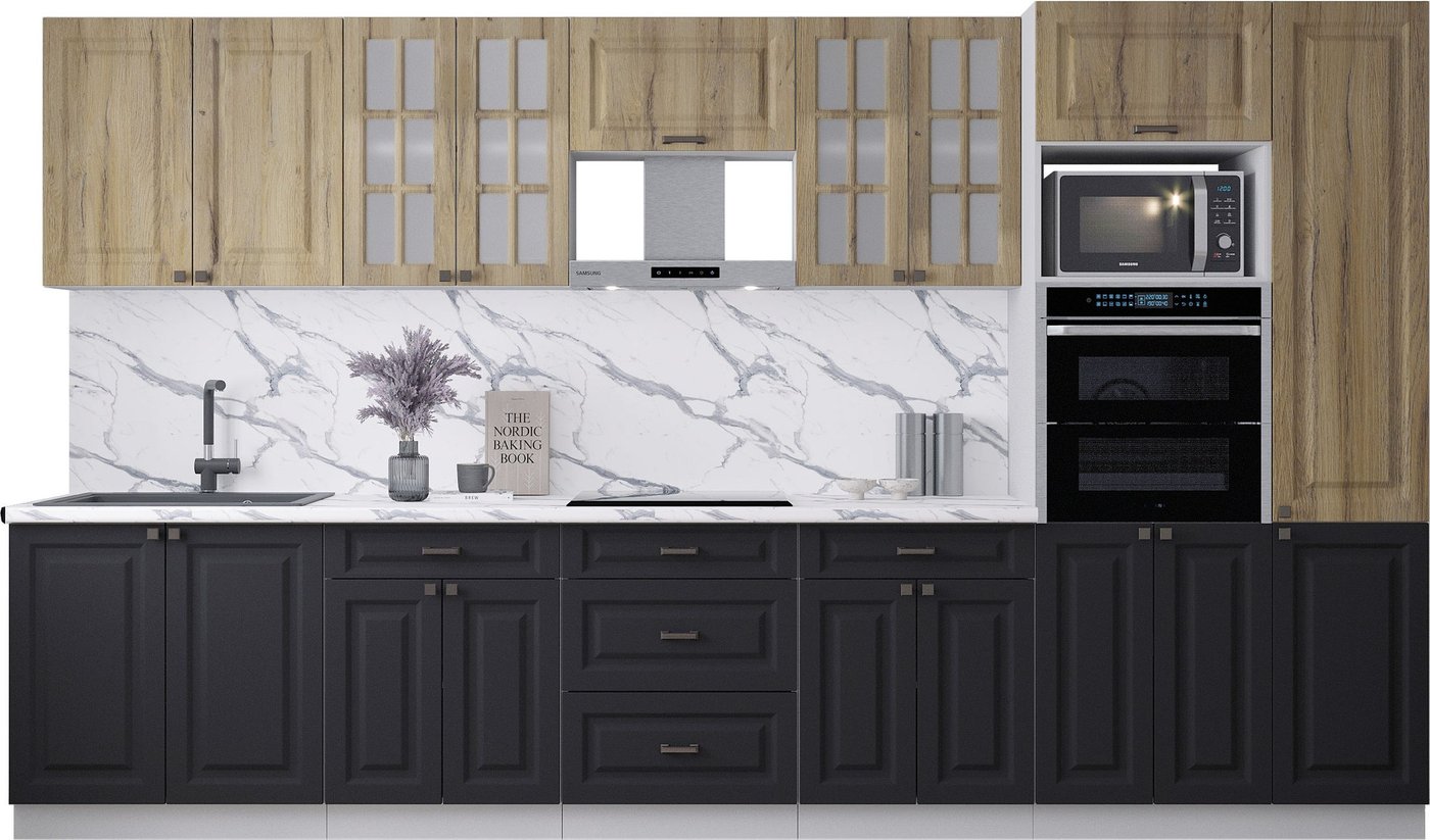 

Готовая кухня Интерлиния Мила Деко 3.6 (черный/дуб вотан/белый гранит)