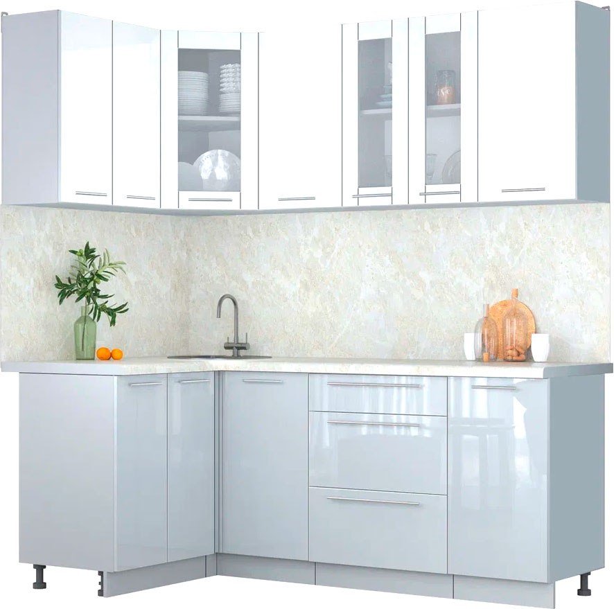 

Готовая кухня Интерлиния Мила Пластик 1.2x2.0 (белый глянец/туманный глянец/опал светлый)