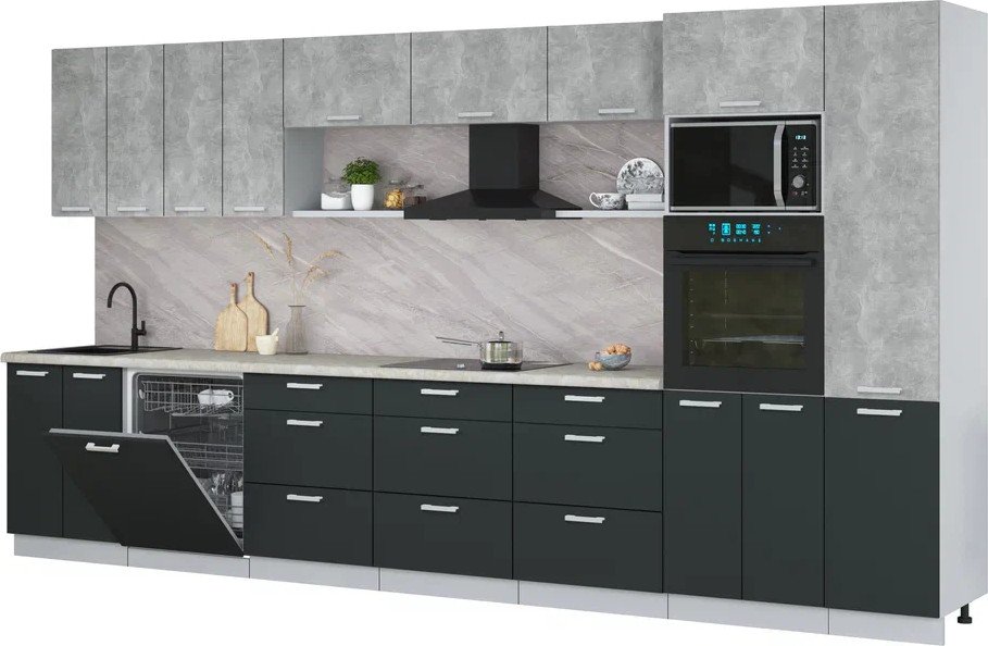 

Готовая кухня Интерлиния Мила Лайт 4.0-ПМ1 (бетон лайт/антрацит/опал светлый)