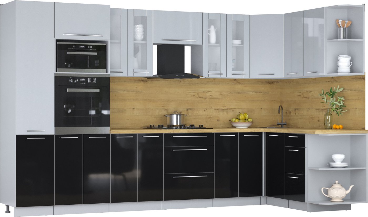 

Готовая кухня Интерлиния Мила Пластик 1.68x3.4 PR (туманный глянец/черный глянец/дуб бунратти)