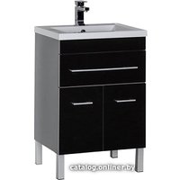 Aquanet Тумба с умывальником Верона 58 (черный, напольная, 1 ящик,2 дв.)