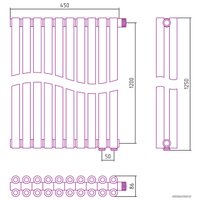 Стальной трубчатый радиатор Сунержа Эстет-00 EU50 1200х450 10 секций (матовое золото)