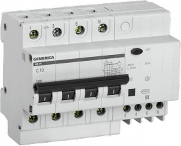 

Дифференциальный автомат Generica АД14 4Р 10А 30мА MAD15-4-010-C-030