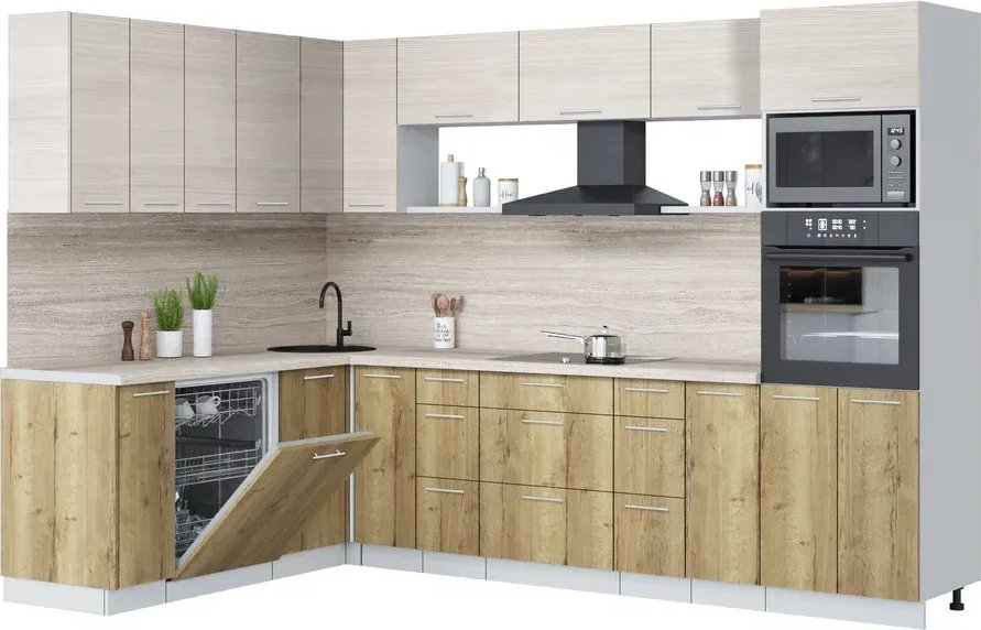 

Готовая кухня Интерлиния Мила Лайт 1.896х2.98-2 (вудлайн кремовый/дуб золотой/травертин серый)