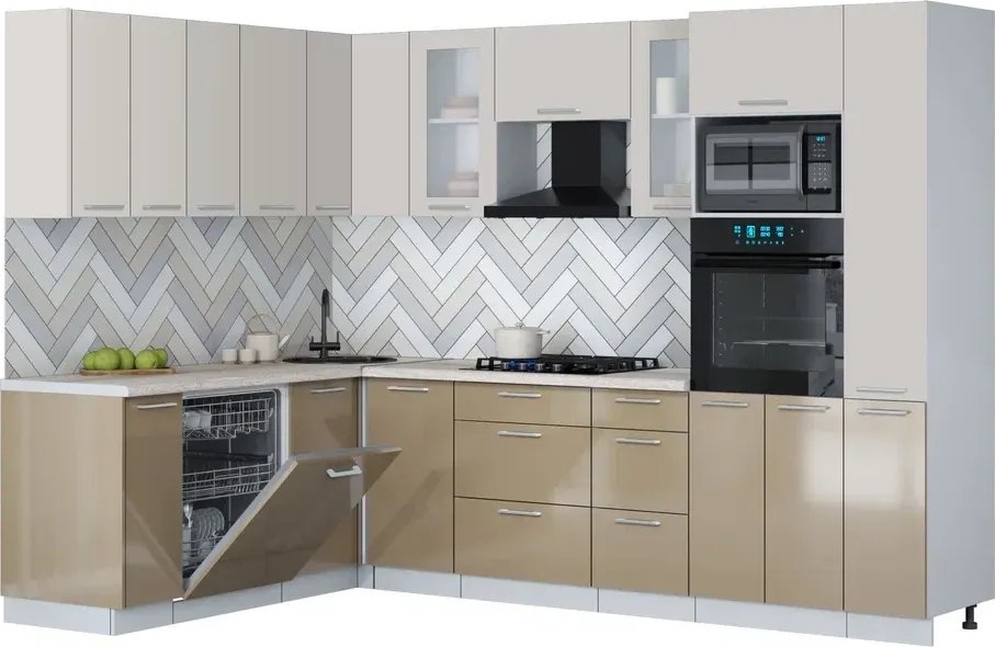 

Готовая кухня Интерлиния Мила Gloss 1.896х2.88 (капучино глянец/кашемир/травертин серый)