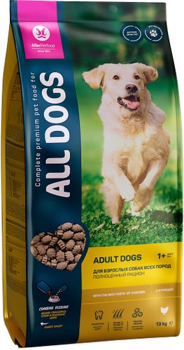Сухой корм для собак All Dogs для взрослых с курицей 13 кг
