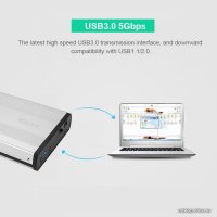 Бокс для накопителей 3.5" USBTOP SATA – USB3.0 (серебристый, с блоком питания)