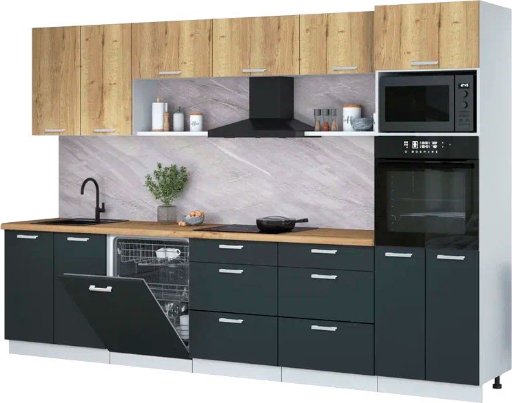 

Готовая кухня Интерлиния Мила Лайт 3.2-ПМ1 (дуб золотой/антрацит/дуб бунратти)