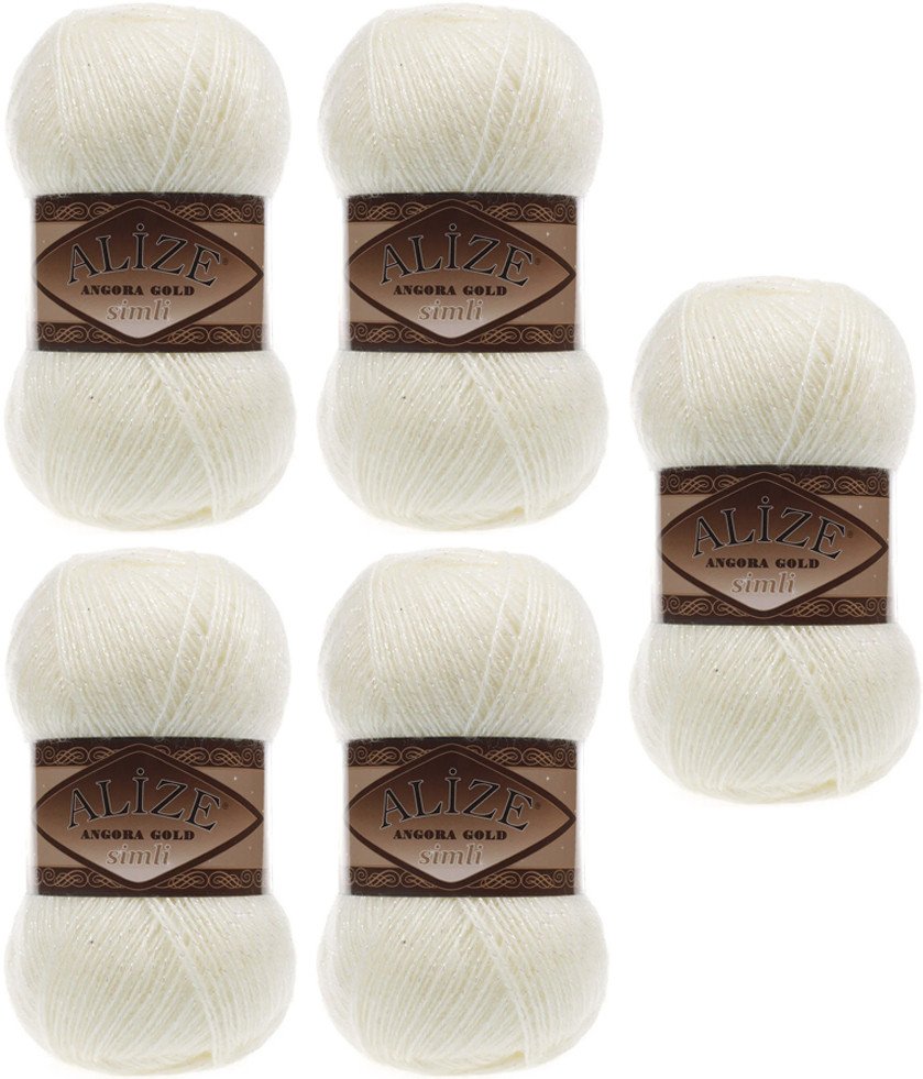 

Набор пряжи для вязания Alize Angora Gold Simli 01 (500 м, кремовый, 5 мотков)