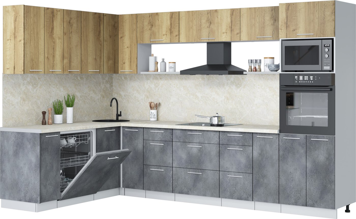 

Готовая кухня Интерлиния Мила Лайт 1.896х3.18 (дуб золотой/бетон портленд/опал светлый)