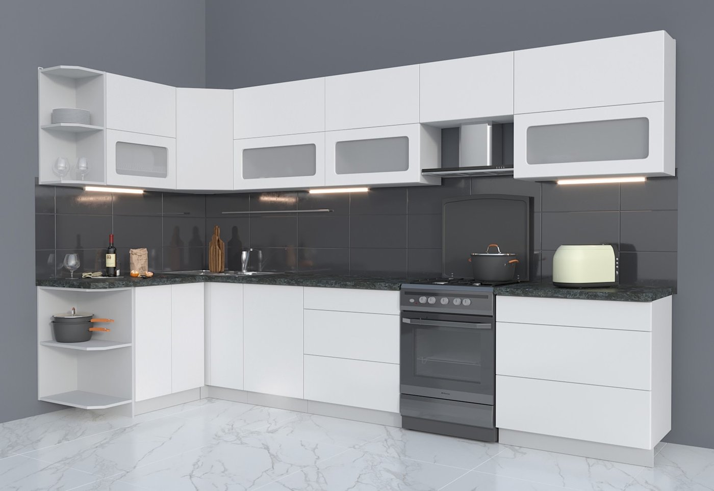 

Готовая кухня Интерлиния Мила Матте 1.5x3.5 Б левая (белый/белый/кастилло темный)