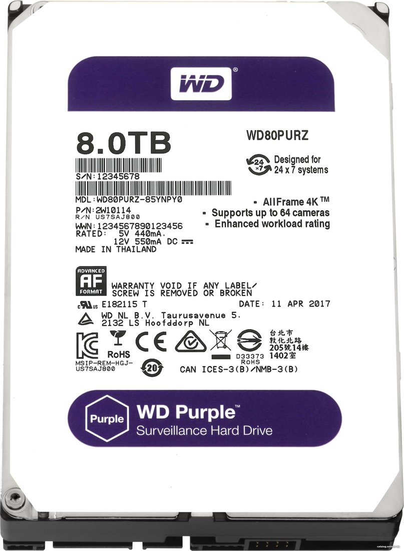 WD Purple 8TB [WD80PURZ] жесткий диск купить в Минске