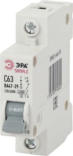 

Выключатель автоматический ЭРА Simple-Mod-9 ВА 47-29 1P 63А 4.5кА C Б0039226