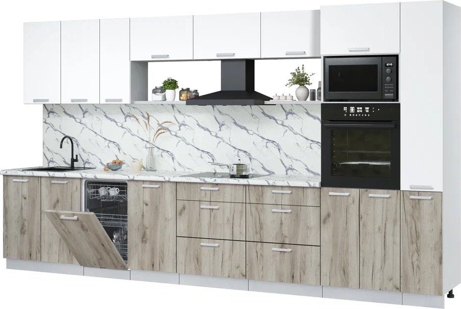 

Готовая кухня Интерлиния Мила Лайт 3.8-ПМ3 (белый платинум/дуб серый/белый гранит)