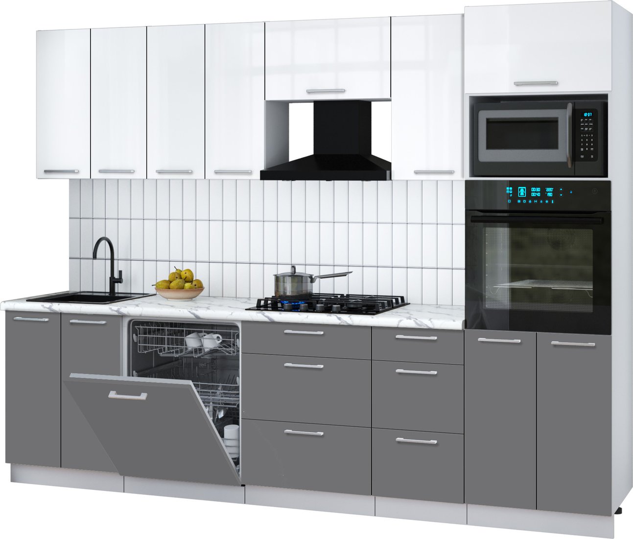 

Готовая кухня Интерлиния Мила Gloss 2.8-ПМ1 (серый/белый глянец/белый гранит)