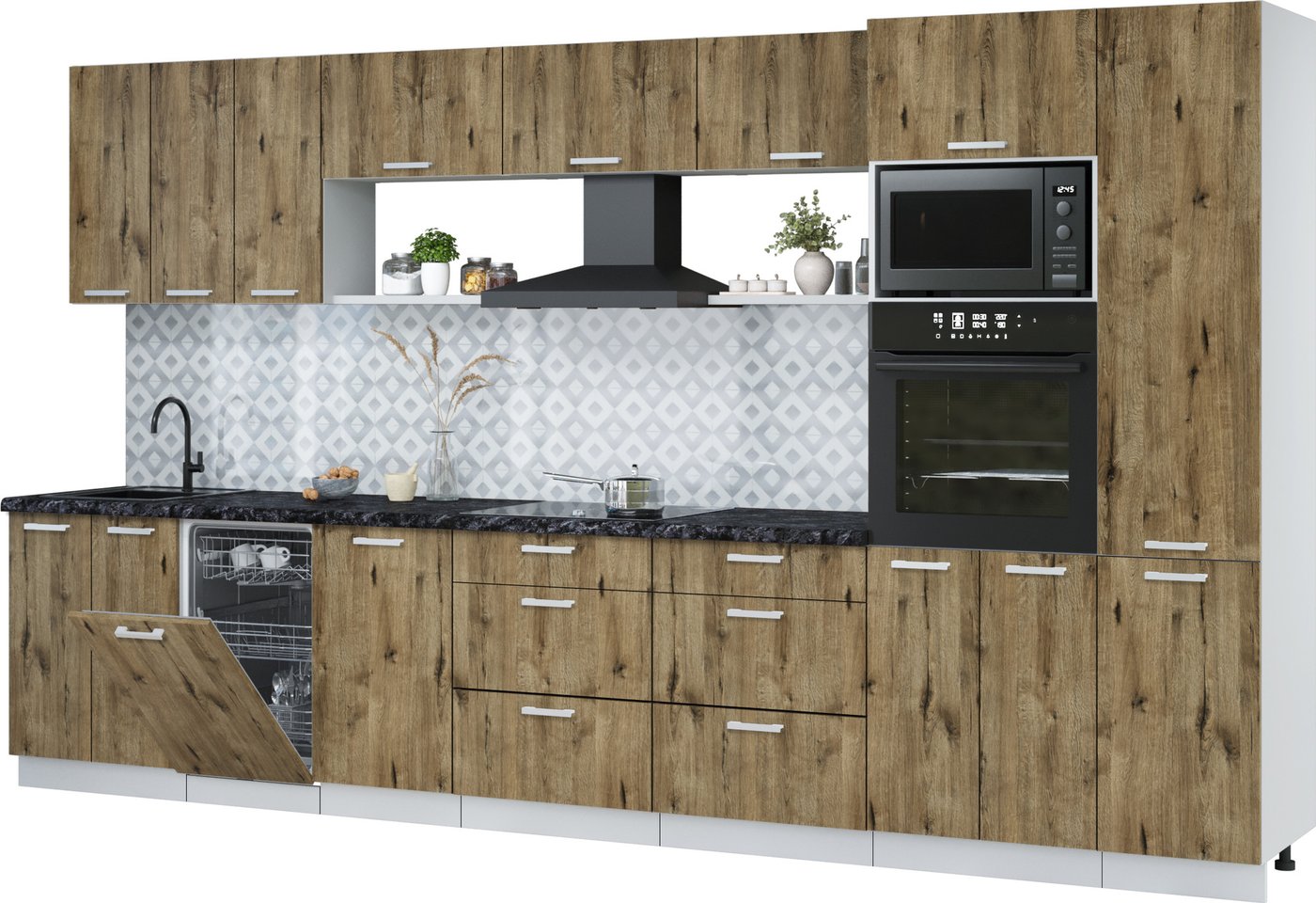 

Готовая кухня Интерлиния Мила Лайт 3.7-ПМ3 (дуб веллингтон/дуб веллингтон/кастилло темный)